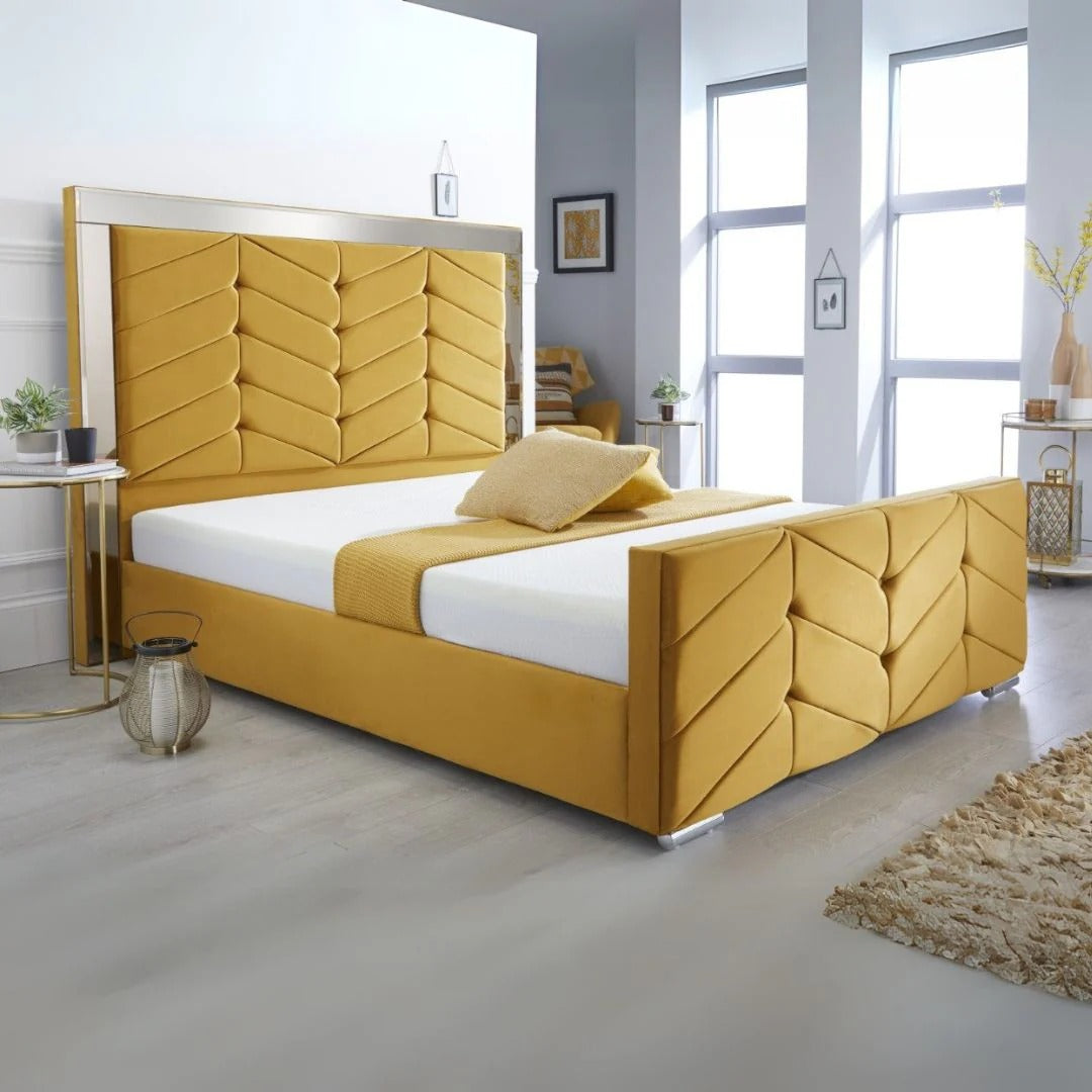 Double Bed With Storage - Mirror Headboard Bed Frame 1