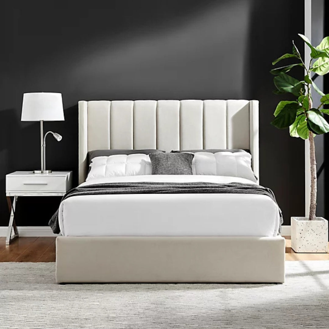 King Size Ottoman Bed - Wingback Linear Bed Frame