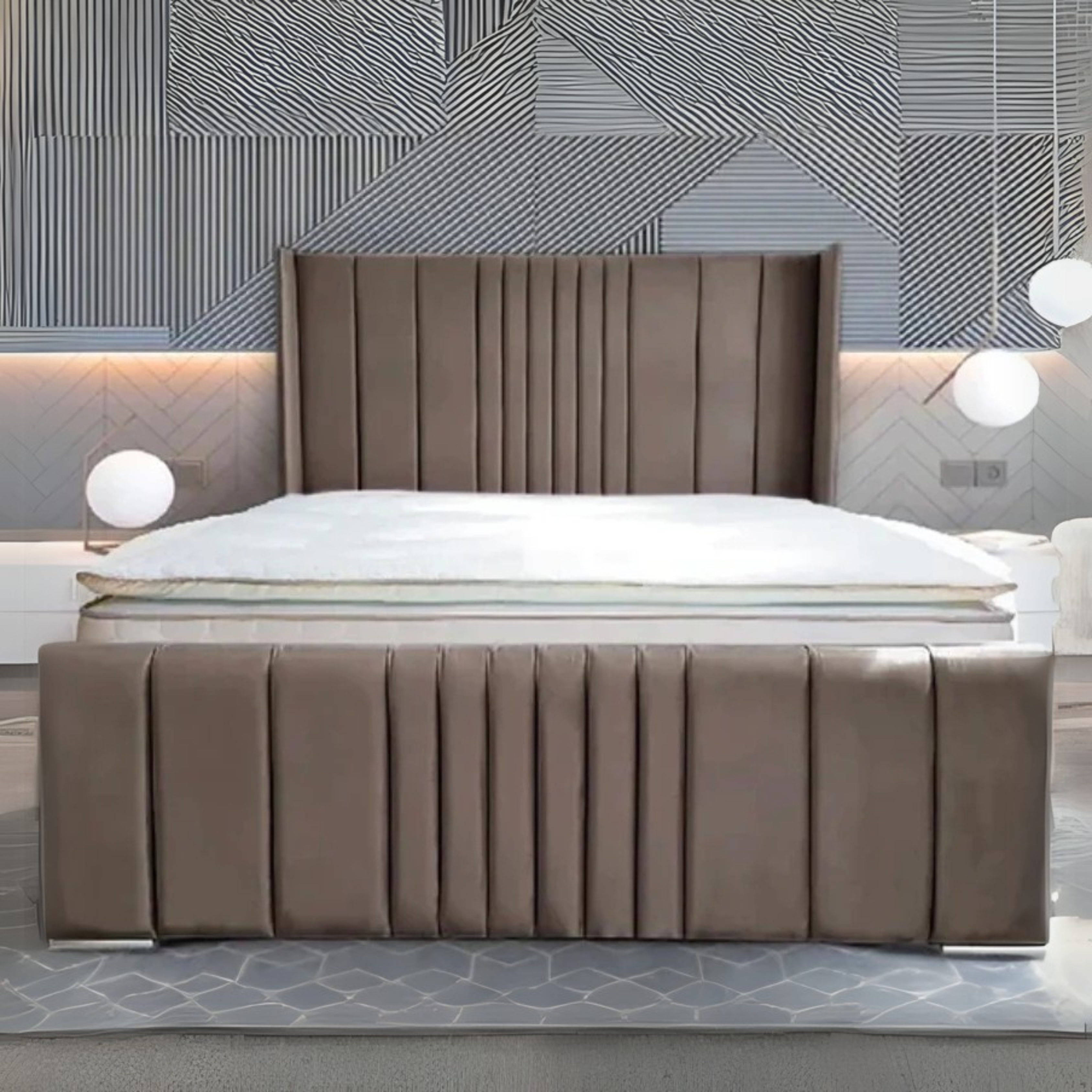 Small Double Bed Modern Wingback