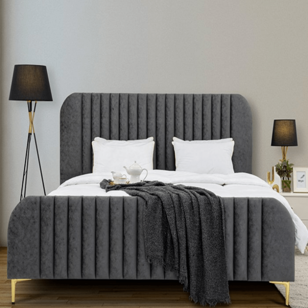 Wooden Bed Frames - Velvet Luxe Channel Bed Frame