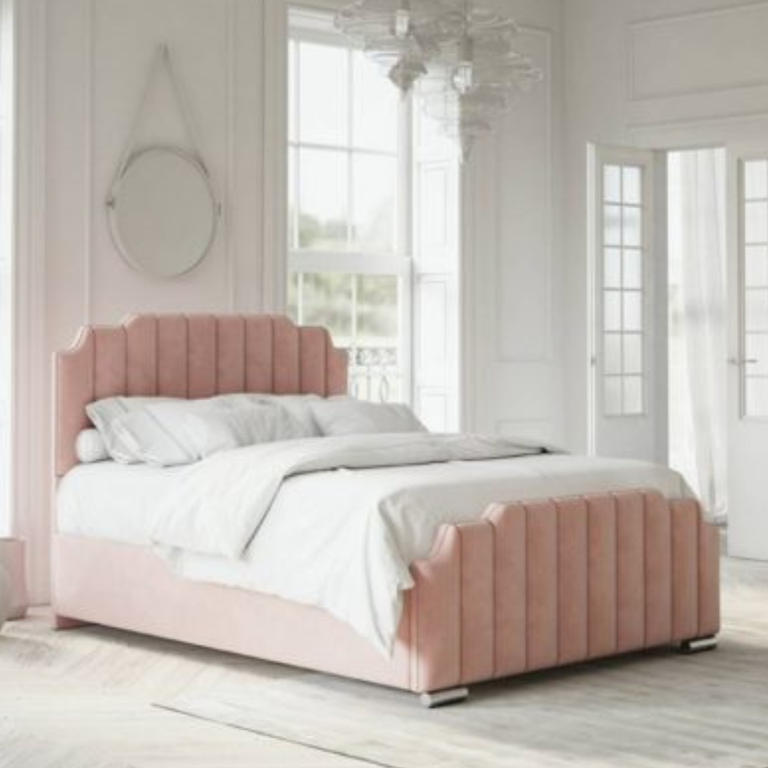 Wooden Double Bed Frame - Luxury Upholstered Linear Bed