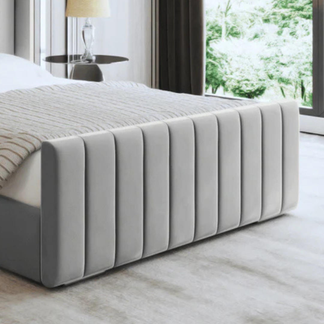 Grey Bed Frame - Vertically Tufted Bed Frame