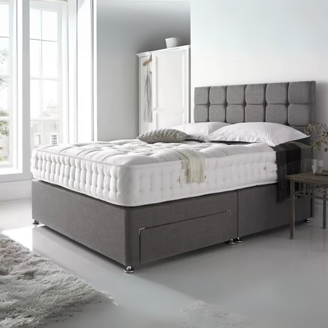 Black Linen Double Divan Bed