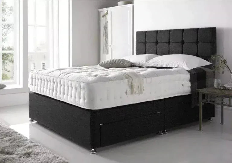 Black Linen Double Divan Bed With Mattress