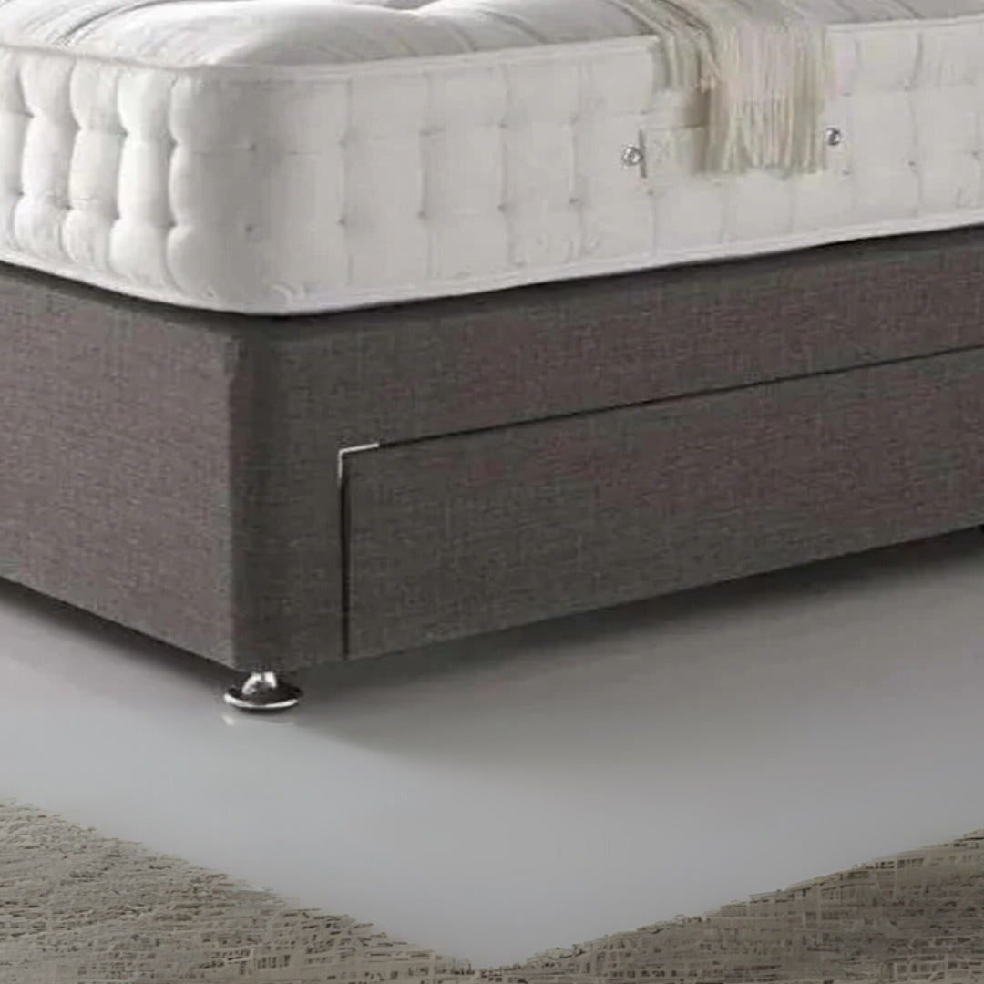 Black Linen Double Divan Bed With Storage and Chrome Feet