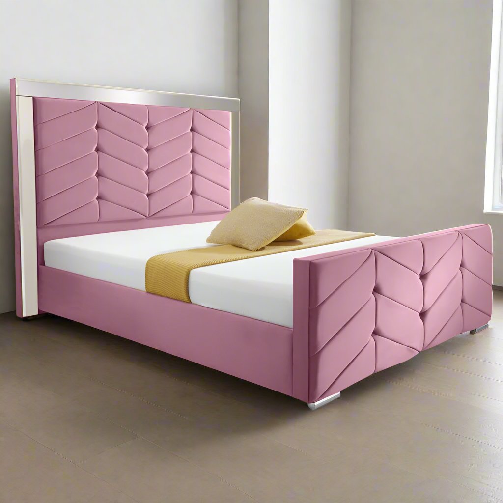 Double Bed With Storage - Mirror Headboard Bed Frame