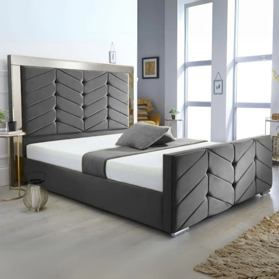 Double Bed With Storage - Mirror Headboard Bed Frame 3