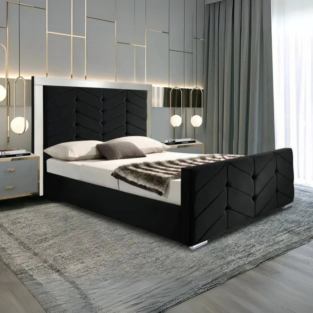 Double Bed With Storage - Mirror Headboard Bed Frame 4