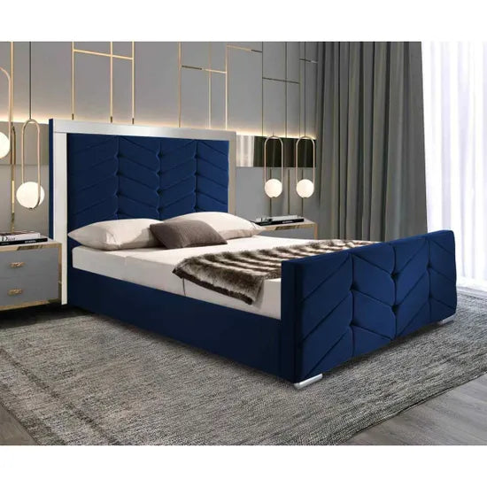 Double Bed With Storage - Mirror Headboard Bed with Frame