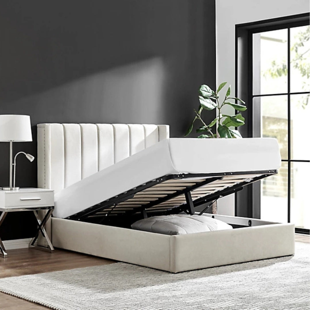 King Size Ottoman Bed - Wingback Linear Bed