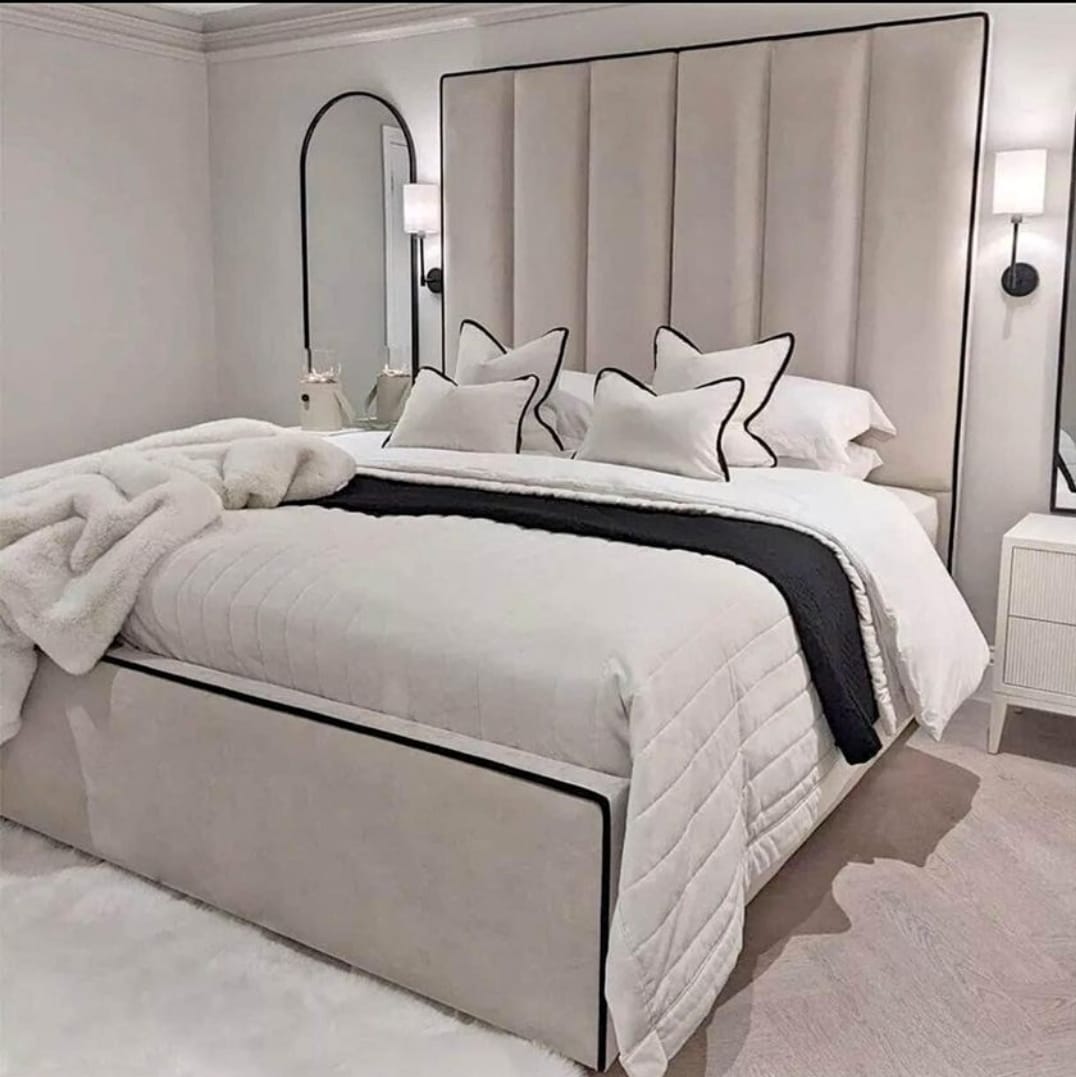 Monaco upholstered bed frame in grey plush velvet
