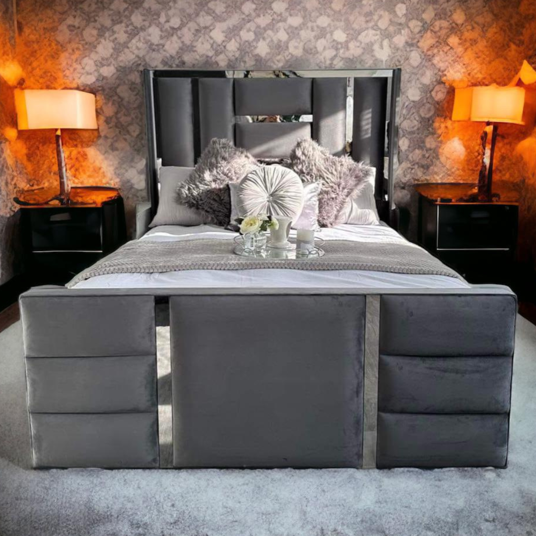 Ottoman Bed Double - Luxurious Velvet Tufted Linear Ottoman Bed
