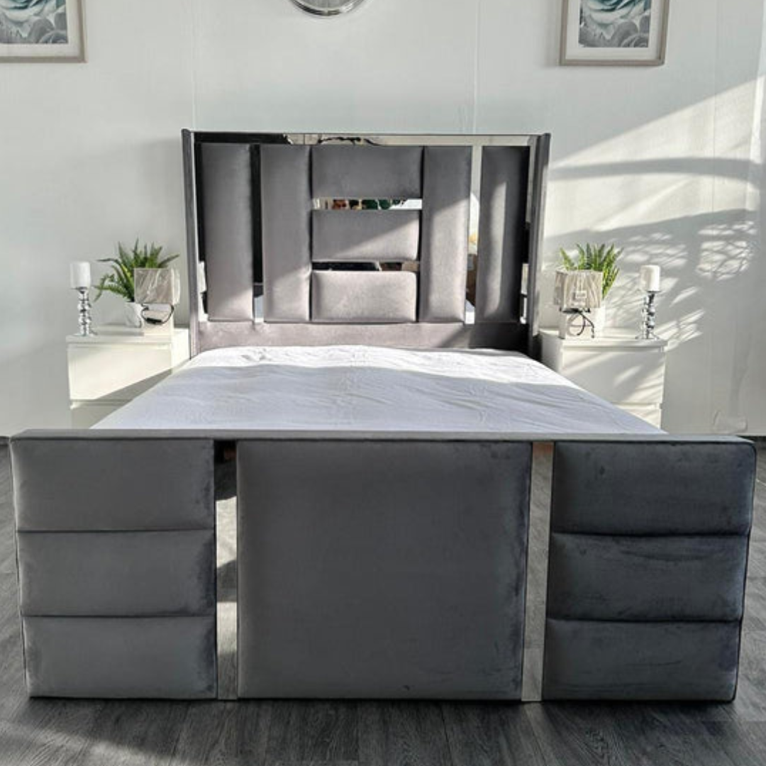 Ottoman Bed Double - Luxurious Velvet Tufted Linear Ottoman Bed frame