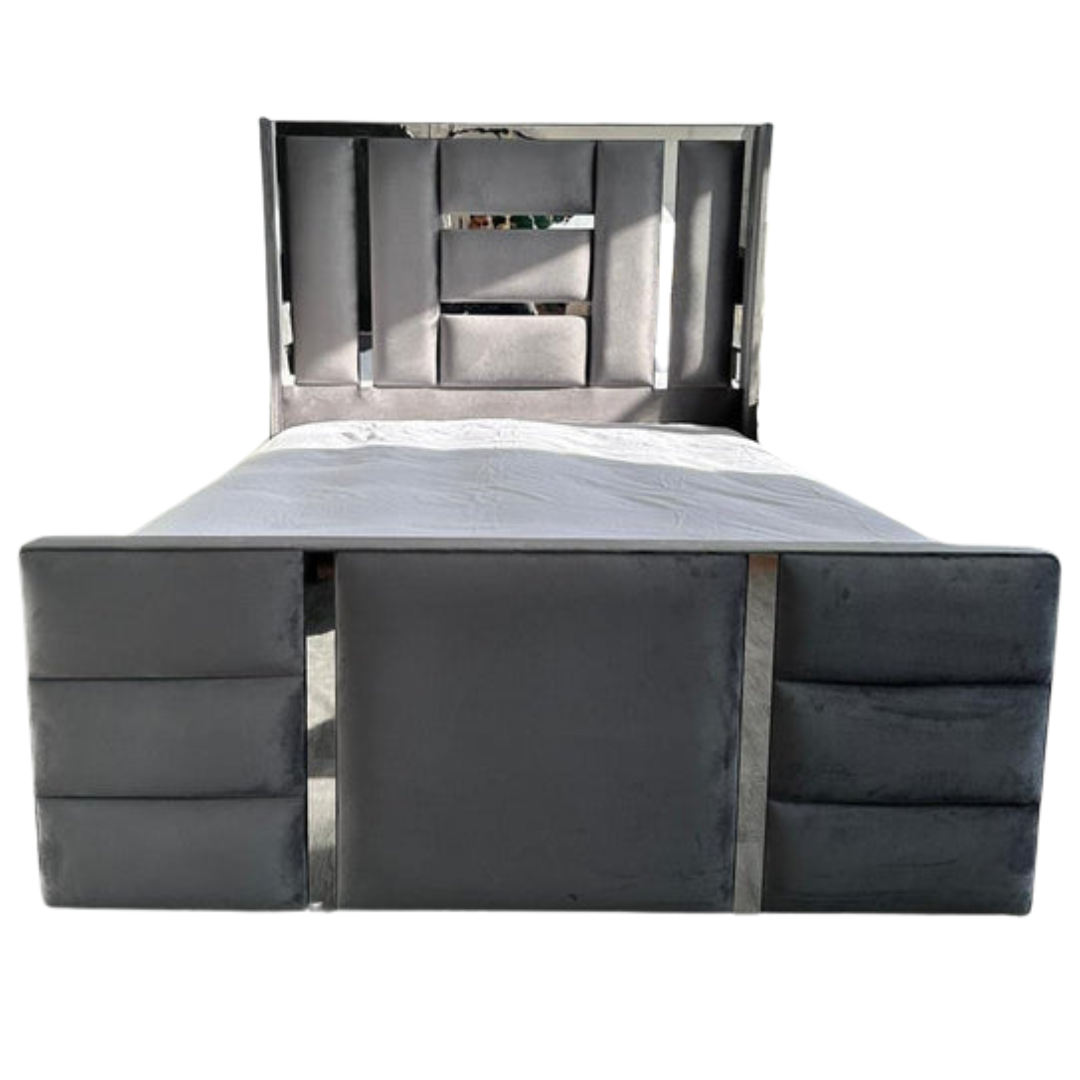 Ottoman Bed Double - Luxurious Velvet Tufted mirrored Linear Ottoman Bed frame