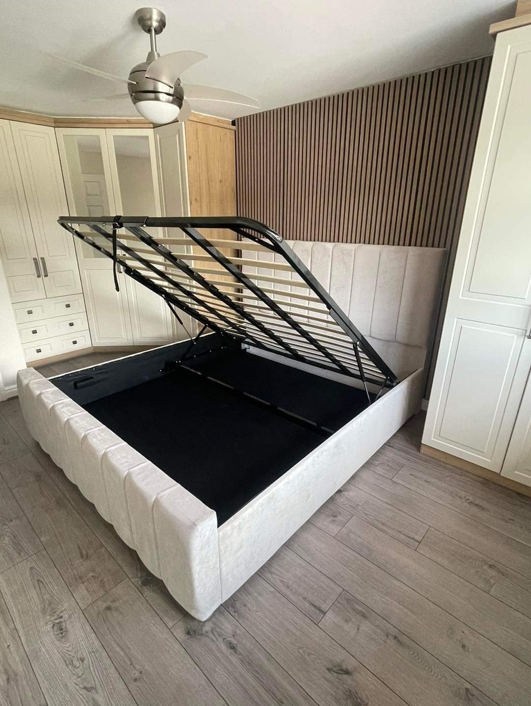 Ottoman Bed King Size - Majestic Linear Bed with Frame linear headboard