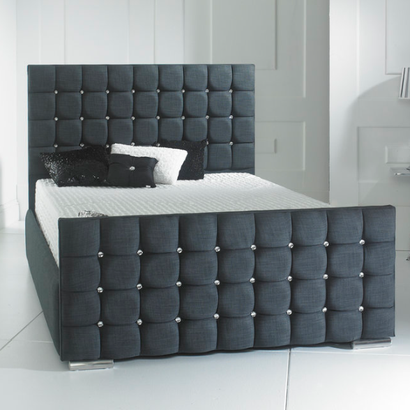 Ottoman Double Bed - Cube Diamante Headboard & Footboard
