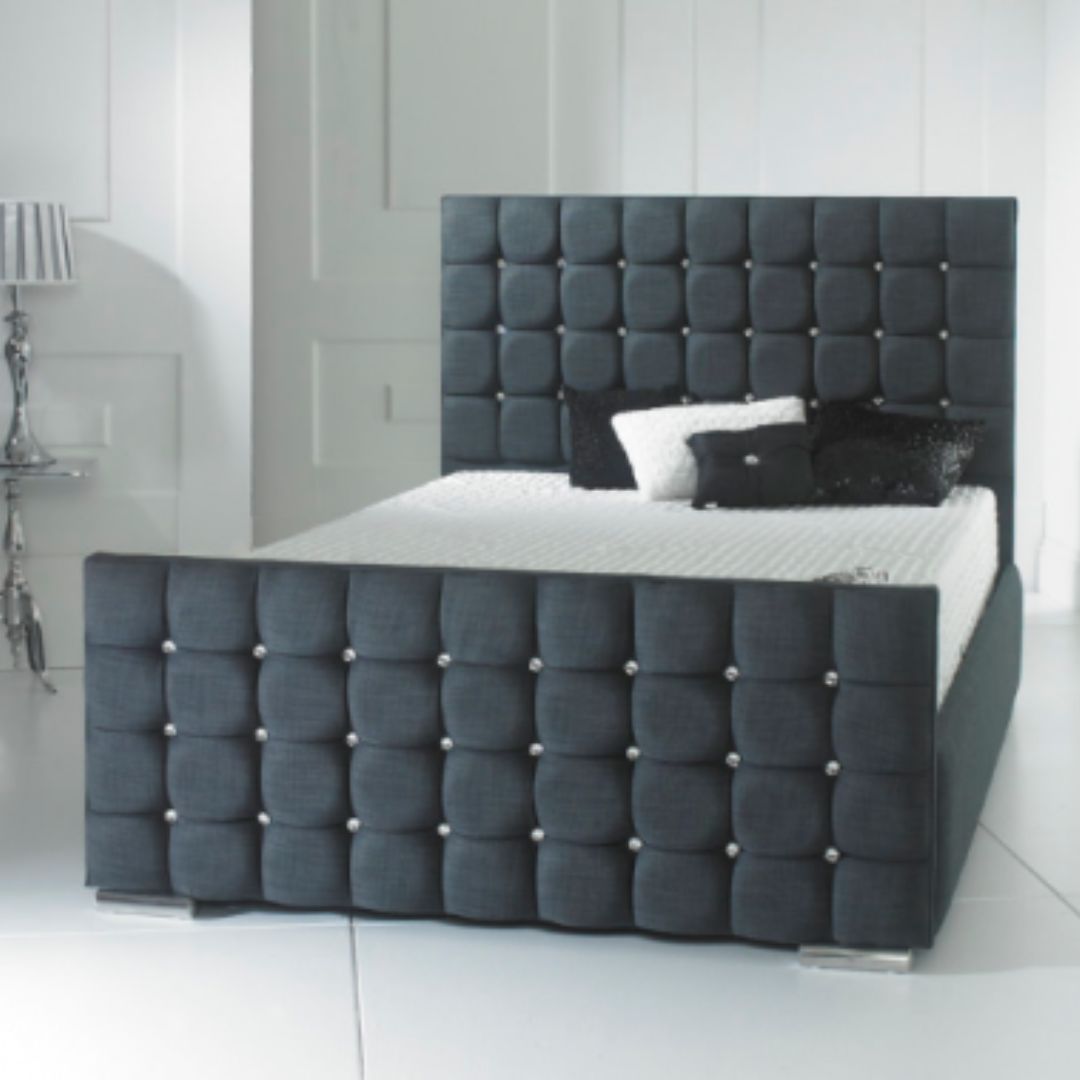 Ottoman Double Bed - Cube Diamante Headboard & Footboard frame