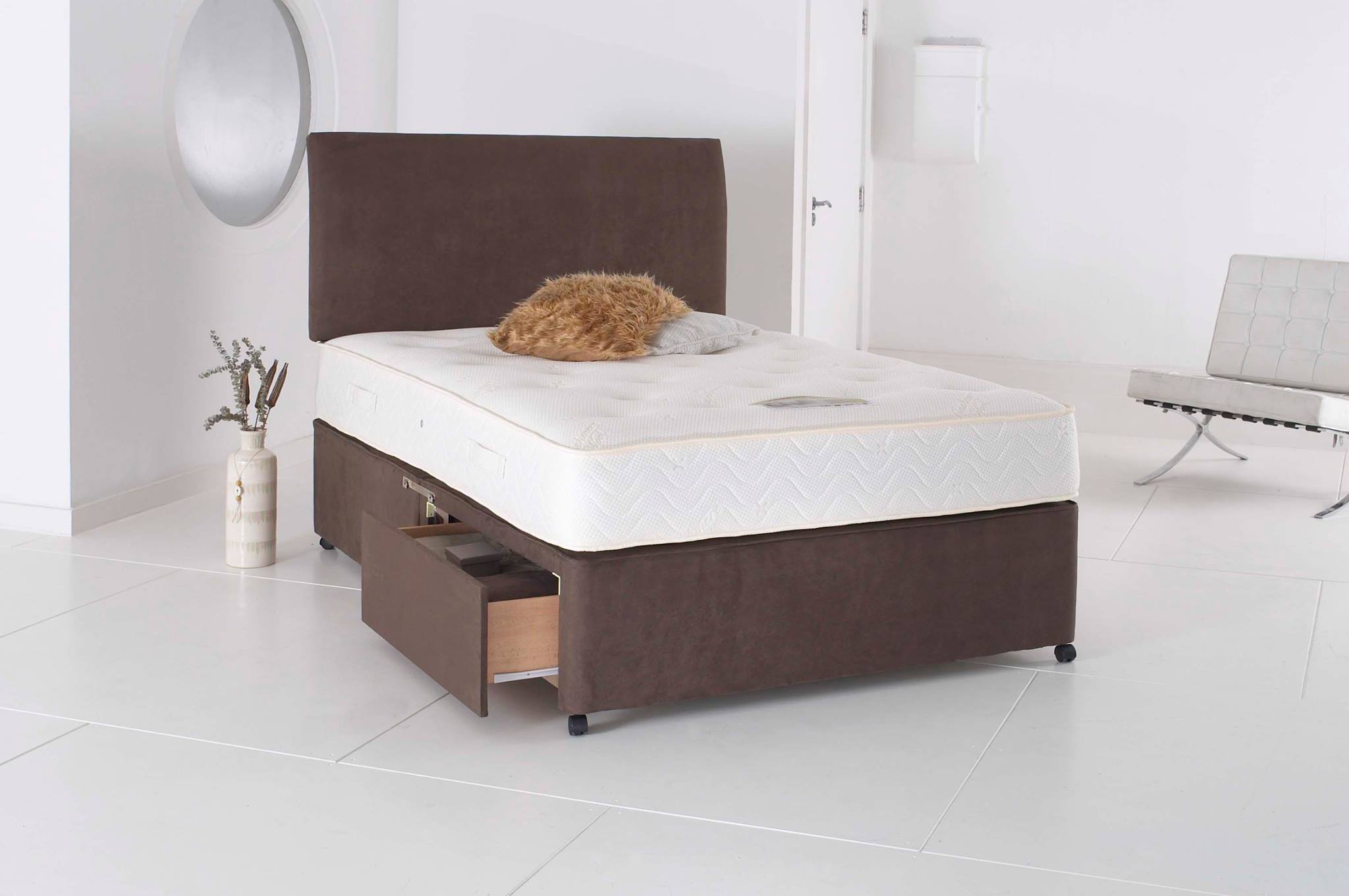 Single Divan Bed With Mattress - Modern Suede divan Bed
