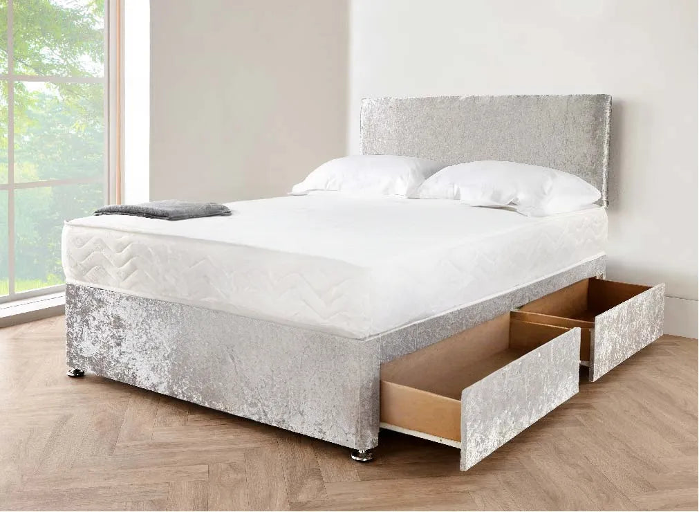 Small Divan Double Bed - Crushed Velvet Divan Bed