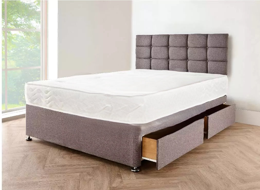 Small Double Divan Bed - Grey Suede Divan Bed Set 2