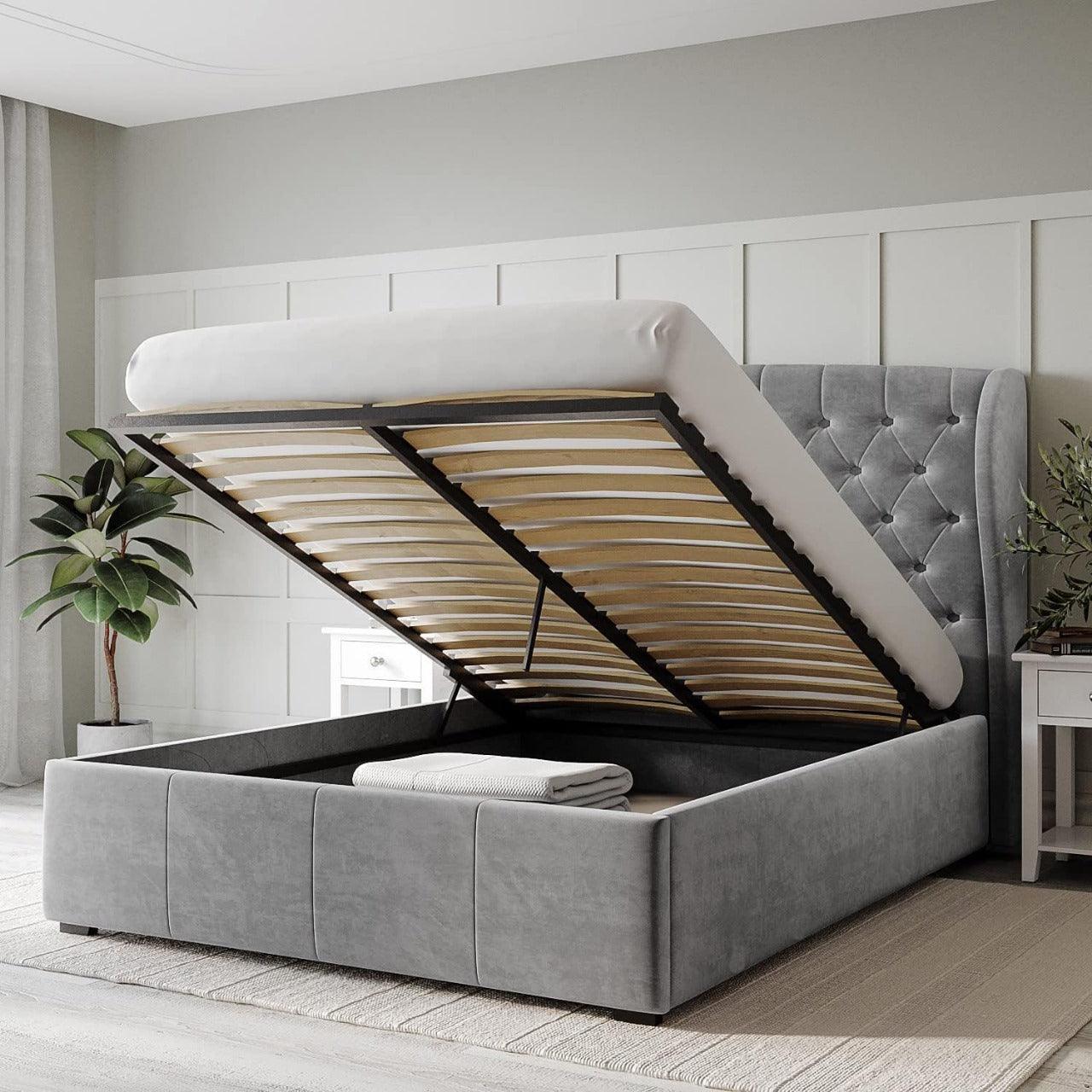 Small Double Ottoman Bed - Buttoned Tufted Wingback Headboard bed frame