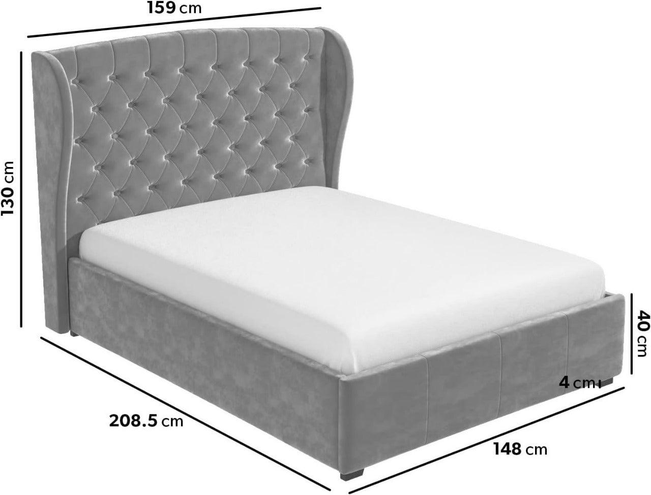 Small Double Ottoman Bed - Buttoned Tufted Wingback Headboard bed with ottoman storage 