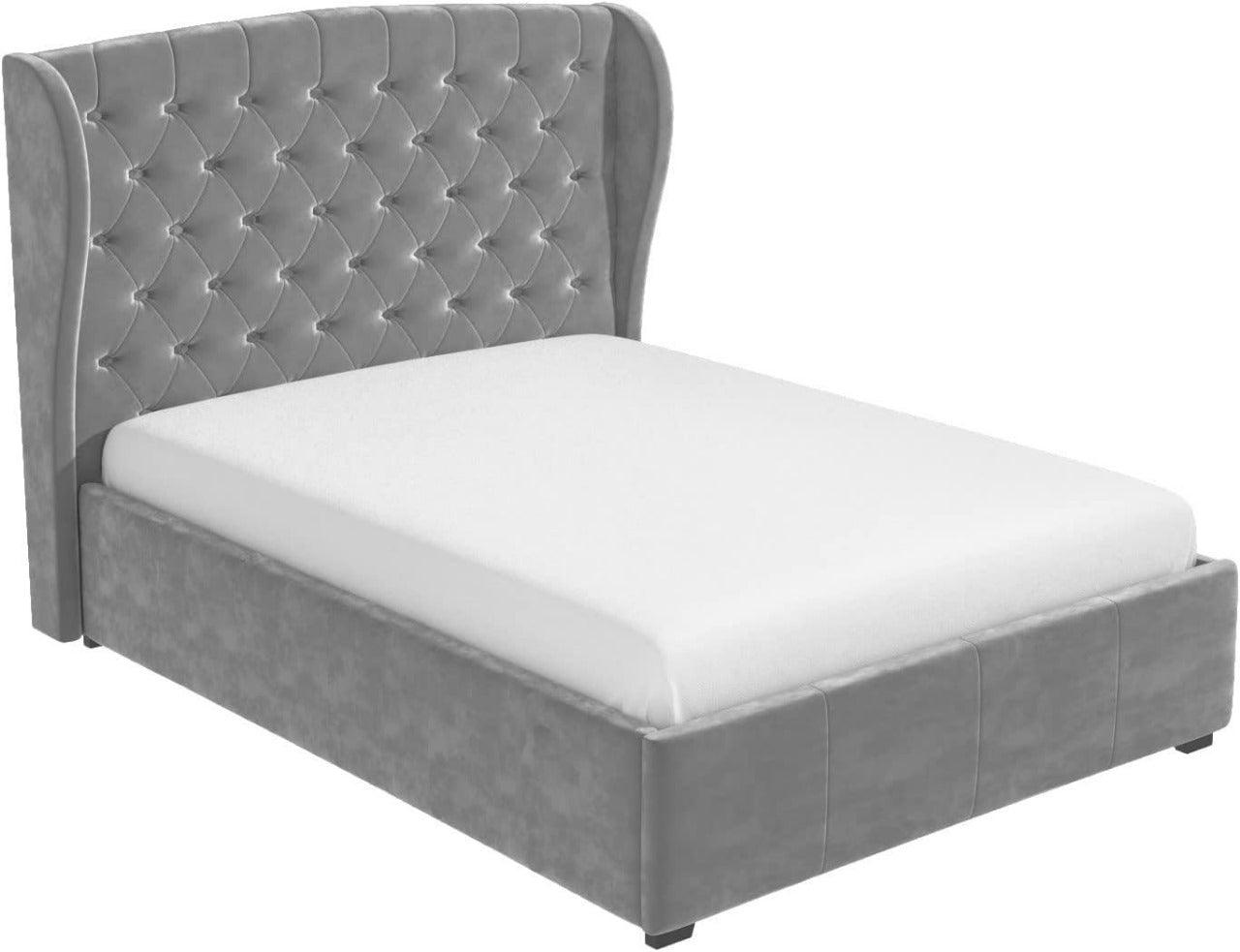 Small Double Ottoman Bed - Buttoned Tufted Wingback Headboard bed with storage