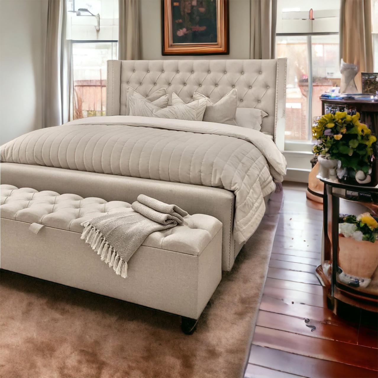 Small Double Ottoman Bed With Wingback Headboard