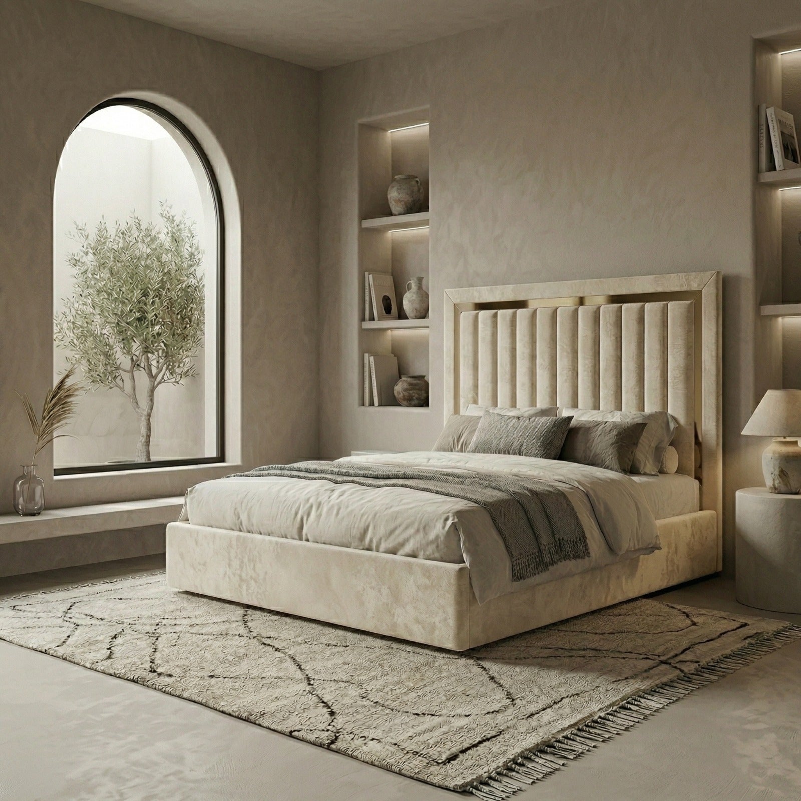 Vertical Linear Ottoman Bed With Golden Strips