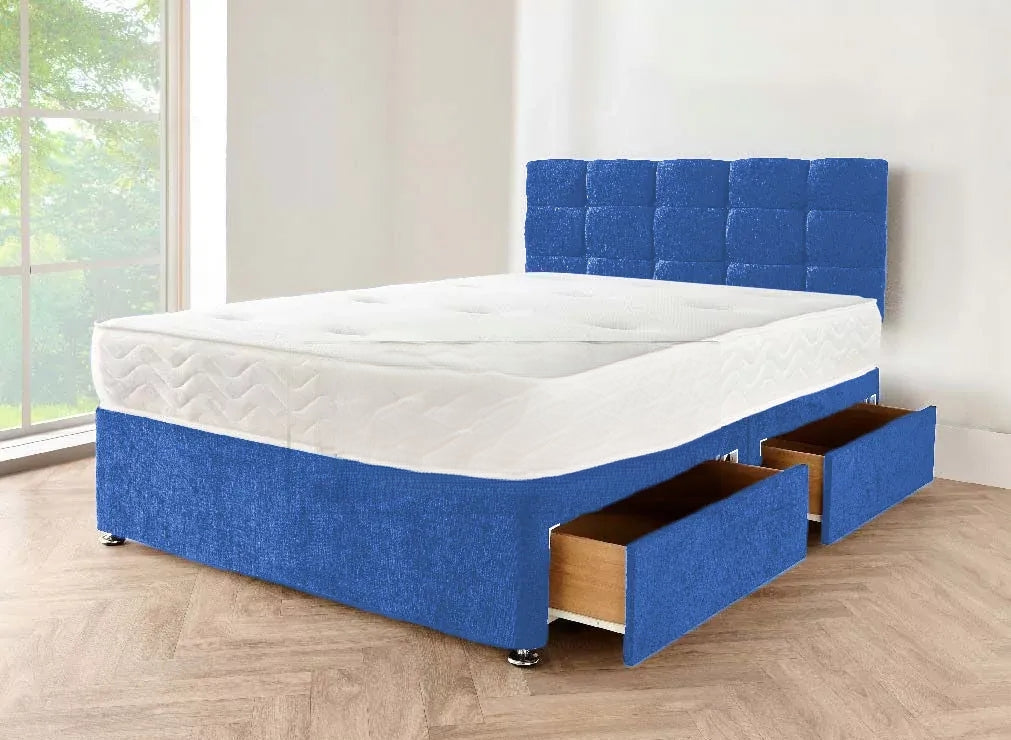 blue Divan Single Bed - Luxury Crushed Velvet Bed