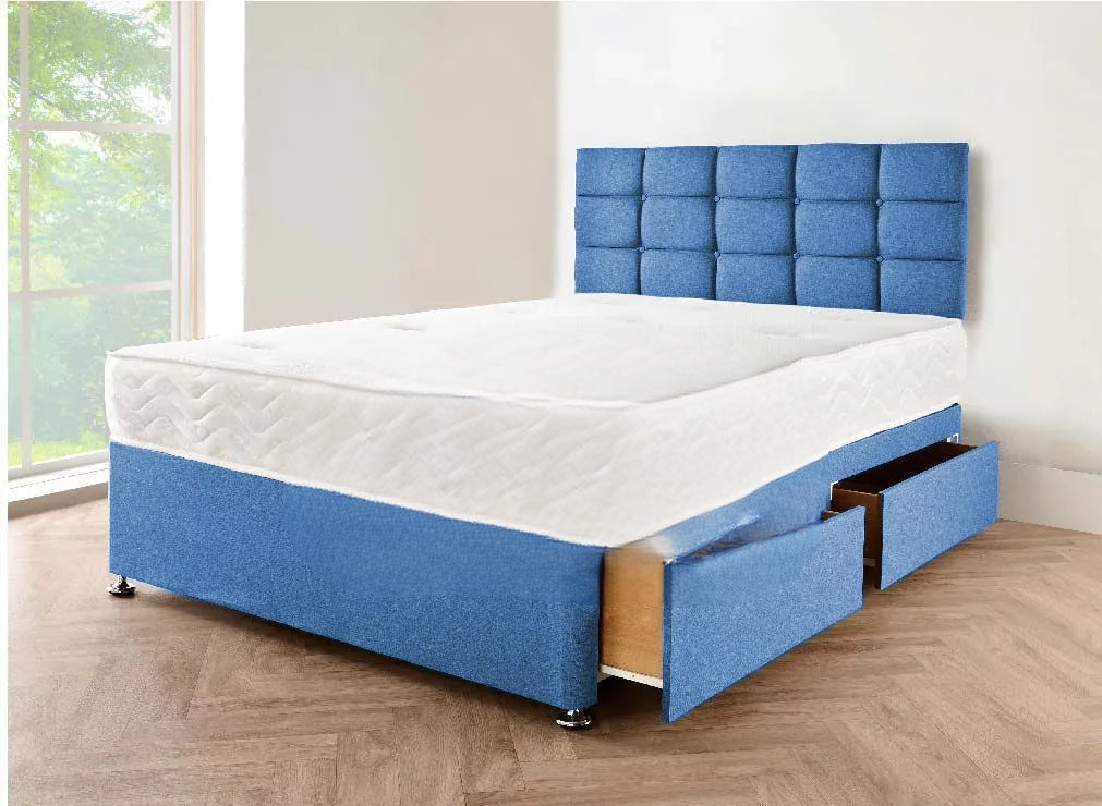 blue Small Double Divan Bed - Grey Suede Divan Bed Set