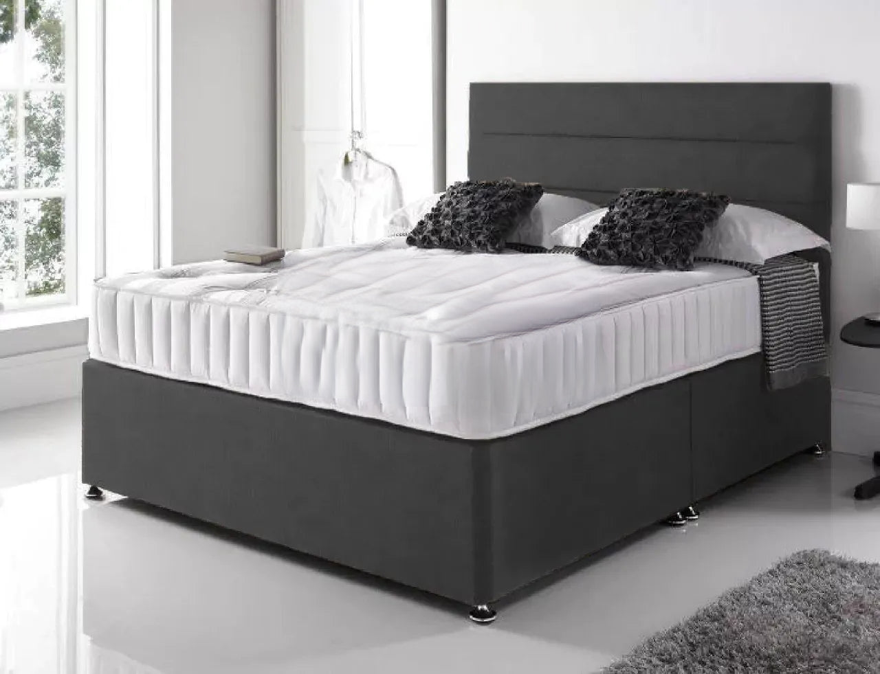 Dark Grey Single Divan Beds - Mink linen Divan Bed Set