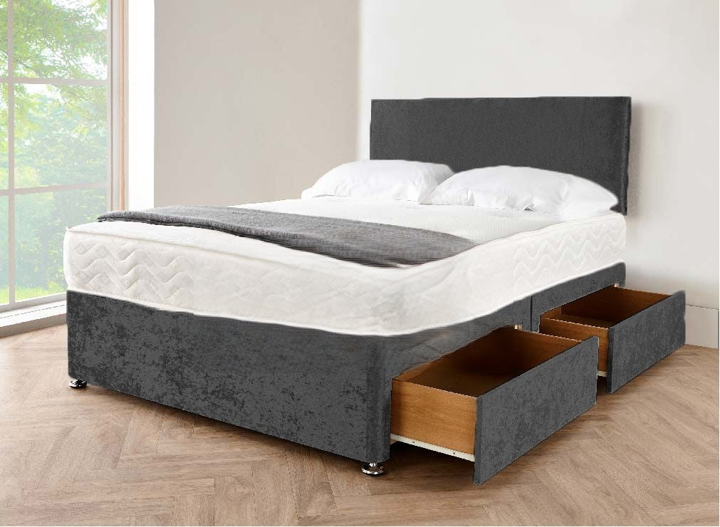 dark grey Small Divan Double Bed - Crushed Velvet Divan Bed