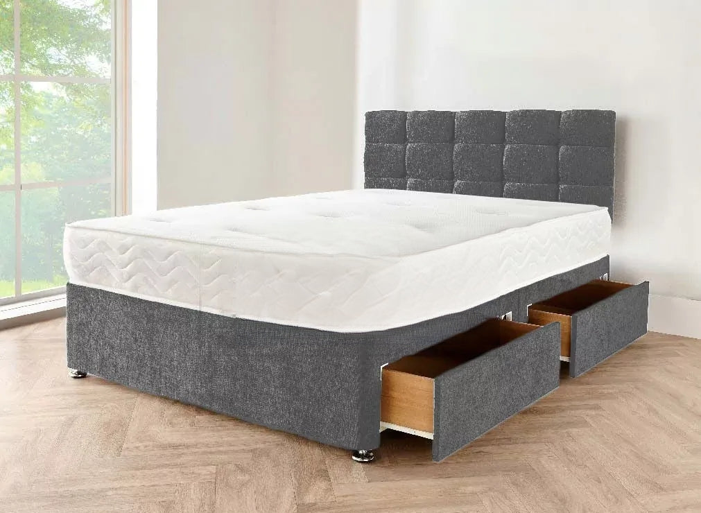 Dark grey Divan Single Bed - Luxury Crushed Velvet Bed