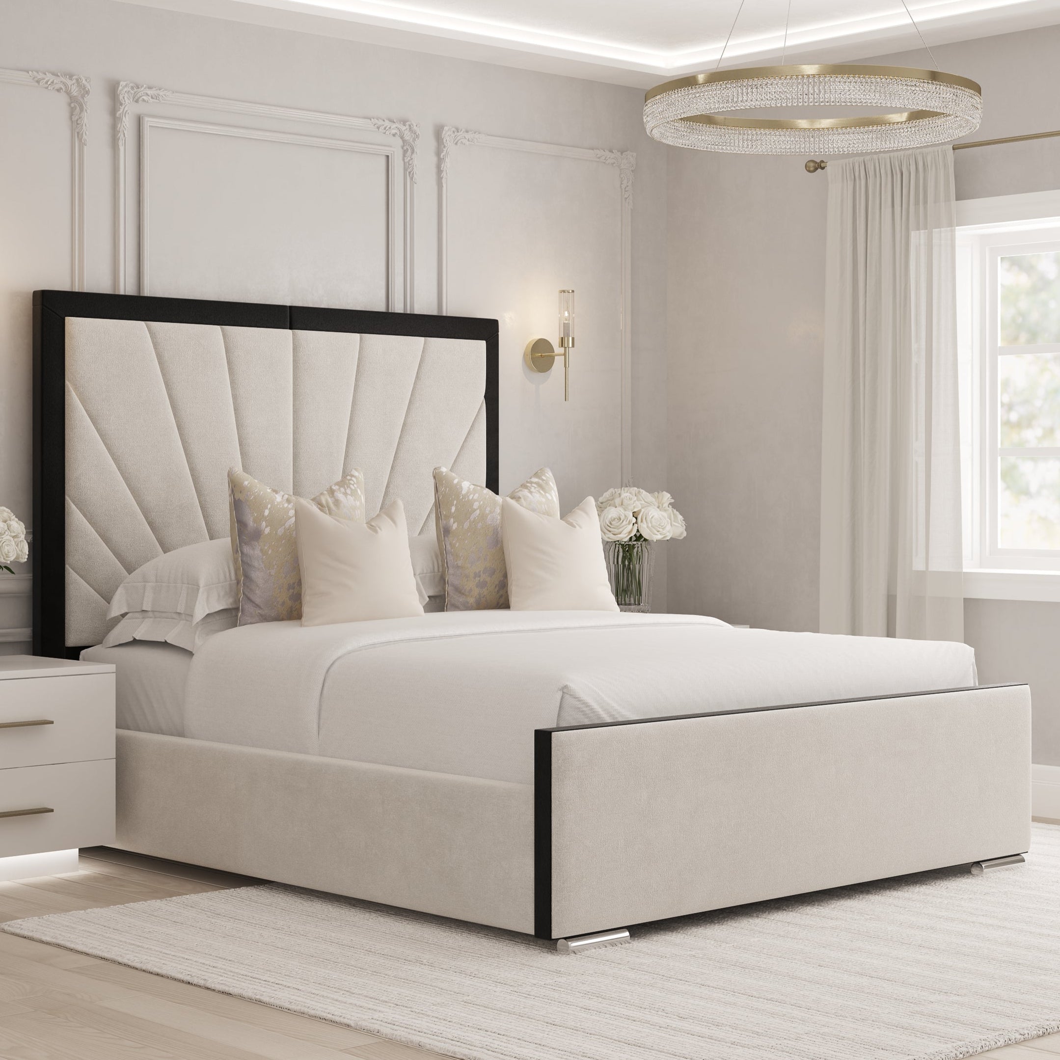 Imperial Velvet Sunrise Bed Frame in Cream Plush Velvet Fabric