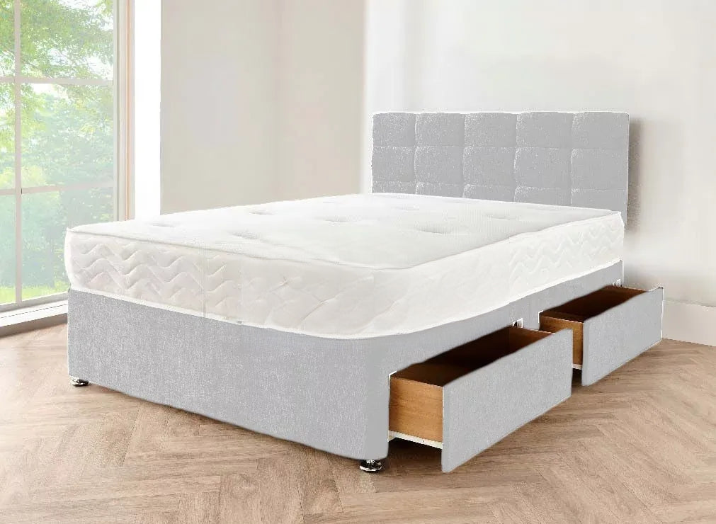 light grey Divan Single Bed - Luxury Crushed Velvet Bed