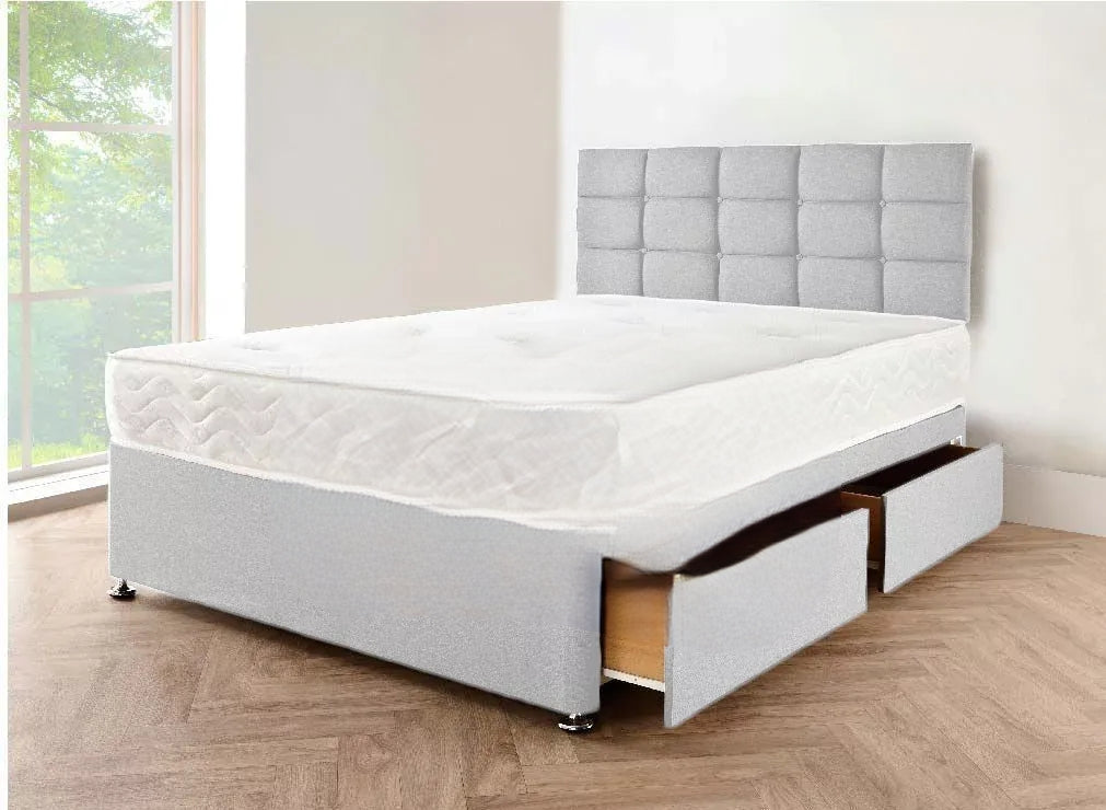 light Grey Small Double Divan Bed - Grey Suede Divan Bed Set