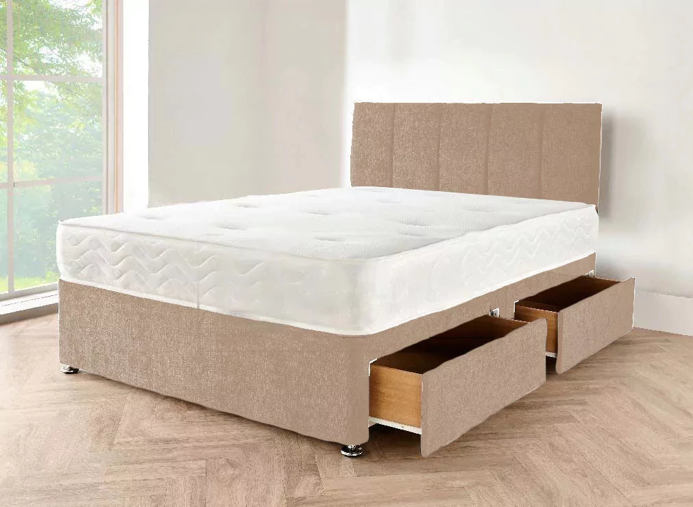 mink Double Divan Bed - Grey Suede Divan Bed Set