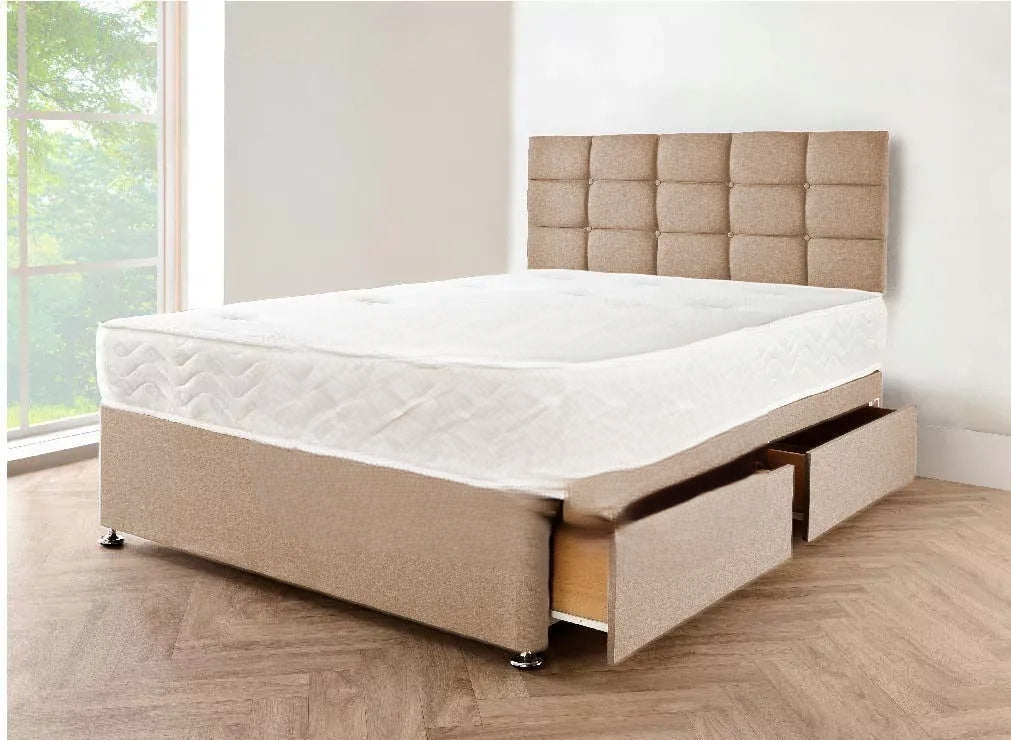 mink Small Double Divan Bed - Grey Suede Divan Bed Set